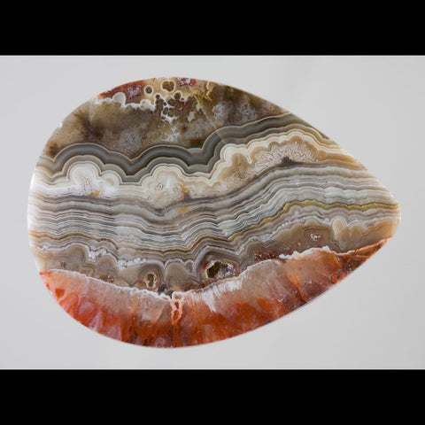 Red gray and white banded crazy lace agate stone cabochon sideways pear