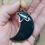 Green Moss Agate Crescent Moon Pendant Sterling Silver with Star
