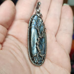 Blue Purple Labradorite Tree of Life Pendant Necklace in Sterling Silver