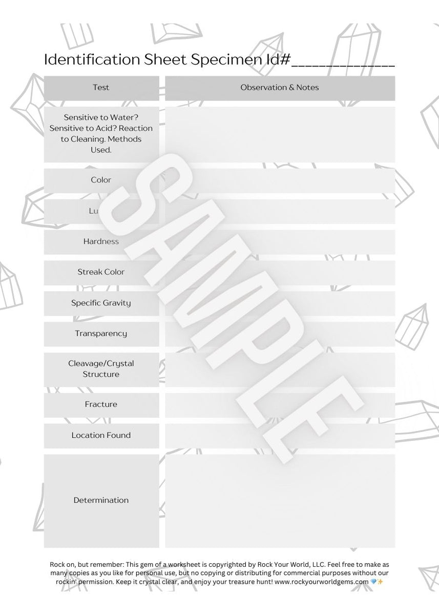 Rock Your World Specimen ID Worksheet