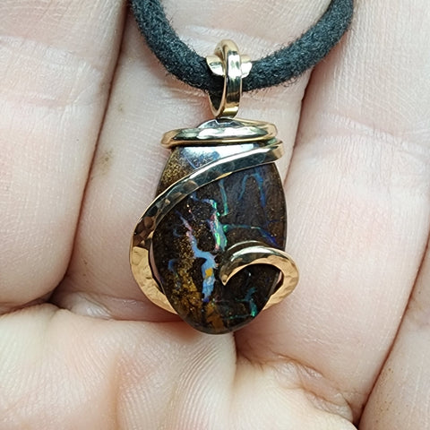 Australian Boulder Opal Pendant in 14kt Yellow Gold Filled - Lightning Bolt Opal