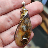 Oregon Graveyard Point Plume Agate Pendant in Sterling Silver with Marcasite