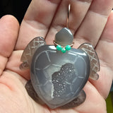 Carved Agate Crystal Geode Sea Turtle with Emerald Accent Pendant in Rose Gold Filled - Rock Your World