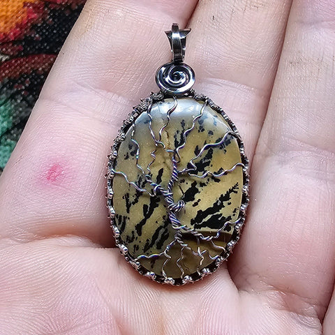 Oregon Biggs Jasper Tree of Life Pendant Necklace in Sterling Silver