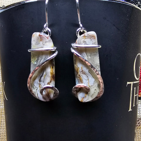 Abstract Crazy Lace Agate Earrings in Sterling Silver