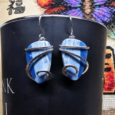 Blue Opal Earrings in Sterling Silver