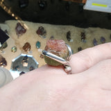 Etched Raw Watermelon Tourmaline Crystal Ring in Sterling Silver Ring Sz 7