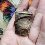 Petrified Wood Agate Pendant in Hammered Copper