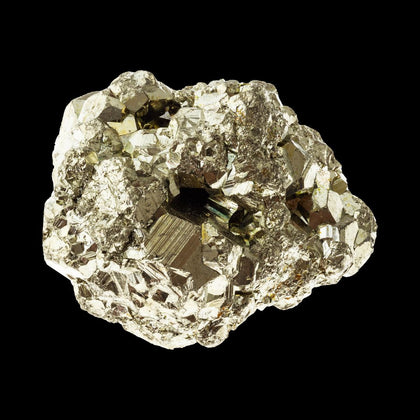 Metallic gold color Iron Pyrite cluster on a black background