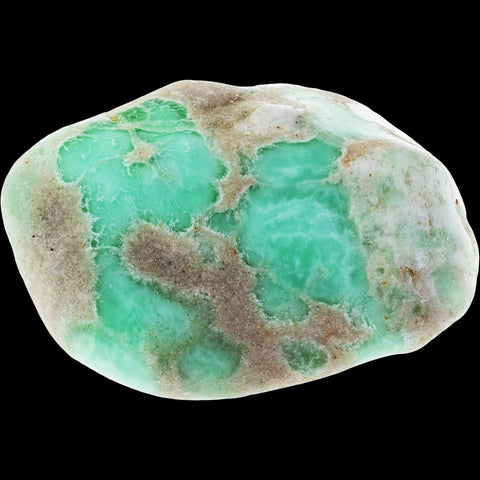 Tan and green variscite pebble on black background