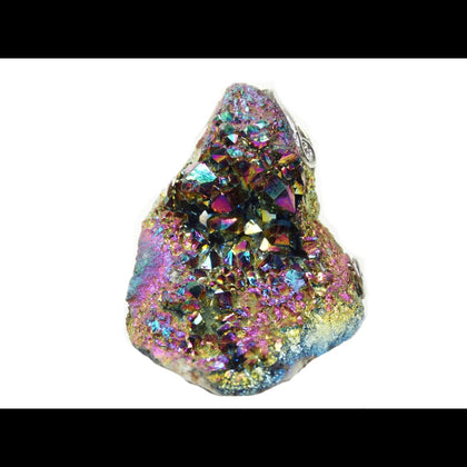 Crystals covered with a rainbow metallic aura coating