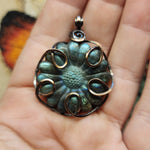 Carved Blue Green Labradorite Flower Pendant