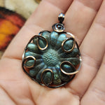 Carved Blue Green Labradorite Flower Pendant