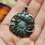 Carved Blue Green Labradorite Flower Pendant