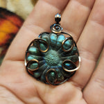 Carved Blue Green Labradorite Flower Pendant