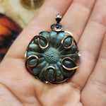 Carved Blue Green Labradorite Flower Pendant