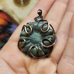 Carved Blue Green Labradorite Flower Pendant