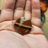 Red Moss Agate Saturn Planet Pendant Necklace in 14kt Rose Gold Fill