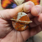 Red Moss Agate Saturn Planet Pendant Necklace in 14kt Rose Gold Fill