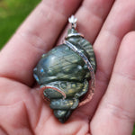 Carved Green Labradorite Sea Shell Pendant in Sterling Silver