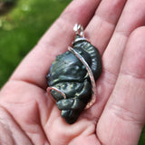 Carved Green Labradorite Sea Shell Pendant in Sterling Silver