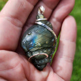 Carved Green Labradorite Sea Shell Pendant in Sterling Silver