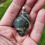 Carved Green Labradorite Sea Shell Pendant in Sterling Silver