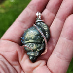 Carved Green Labradorite Sea Shell Pendant in Sterling Silver