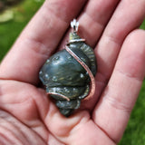 Carved Green Labradorite Sea Shell Pendant in Sterling Silver