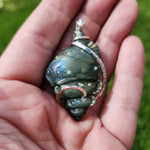 Carved Green Labradorite Sea Shell Pendant in Sterling Silver