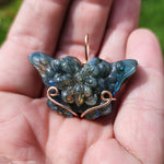 Carved Rainbow Labradorite Butterfly Pendant in 14kt Rose Gold Fill