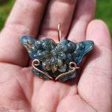 Carved Rainbow Labradorite Butterfly Pendant in 14kt Rose Gold Fill