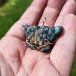 Carved Rainbow Labradorite Butterfly Pendant in 14kt Rose Gold Fill