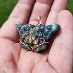 Carved Rainbow Labradorite Butterfly Pendant in 14kt Rose Gold Fill