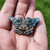 Carved Rainbow Labradorite Butterfly Pendant in 14kt Rose Gold Fill