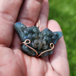 Carved Rainbow Labradorite Butterfly Pendant in 14kt Rose Gold Fill