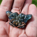 Carved Rainbow Labradorite Butterfly Pendant in 14kt Rose Gold Fill