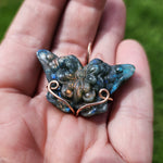 Carved Rainbow Labradorite Butterfly Pendant in 14kt Rose Gold Fill