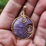 Purple Lepidolite Crescent Moon and Star Pendant in Rose Gold Fill with Rose Quartz and Aquamarine