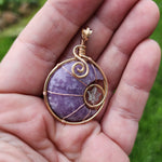 Purple Lepidolite Crescent Moon and Star Pendant in Rose Gold Fill with Rose Quartz and Aquamarine