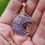 Purple Lepidolite Crescent Moon and Star Pendant in Rose Gold Fill with Rose Quartz and Aquamarine
