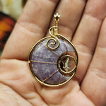 Purple Lepidolite Crescent Moon and Star Pendant in Rose Gold Fill with Rose Quartz and Aquamarine