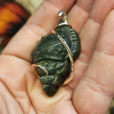 Carved Green Labradorite Sea Shell Pendant in Sterling Silver