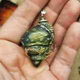 Carved Green Labradorite Sea Shell Pendant in Sterling Silver