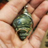 Carved Green Labradorite Sea Shell Pendant in Sterling Silver