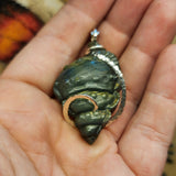 Carved Green Labradorite Sea Shell Pendant in Sterling Silver