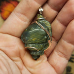 Carved Green Labradorite Sea Shell Pendant in Sterling Silver