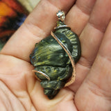 Carved Green Labradorite Sea Shell Pendant in Sterling Silver