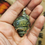 Carved Green Labradorite Sea Shell Pendant in Sterling Silver