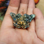 Carved Rainbow Labradorite Butterfly Pendant in 14kt Rose Gold Fill